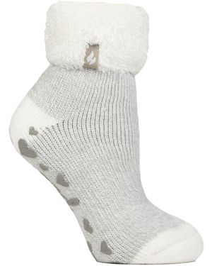 Heat Holders Ladies Ribbed Cuff Thermal Bed Socks For Lounging Around - Grey