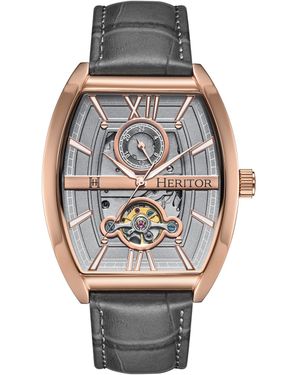 Heritor Masterson Semi-Skeleton Leather-Band Watch - Metallic