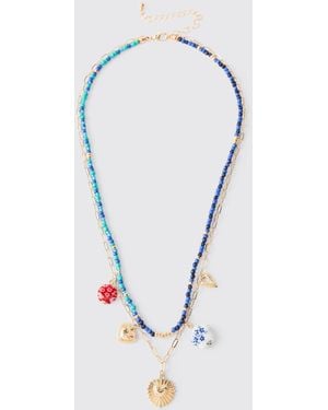 BoohooMAN Layered Charm Necklace - Blue