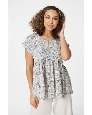 Izabel London Multi Ditsy Floral Oversized Smock Top - White