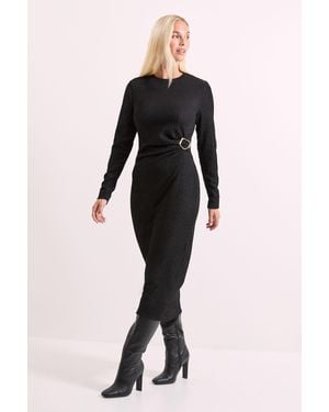 PRINCIPLES Buckle Twist Front Crinkle Jersey Midi Dress - Black