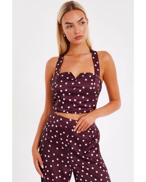 Quiz Burgundy Polka Dot Crop Top - Red