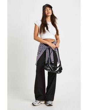 Boohoo Foldover Hem Wide Leg Trousers - Black
