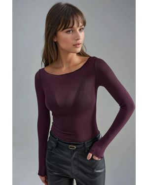Hiccup Boat Neck Cashmere Blend Ultra Lightweight Blouse - Purple