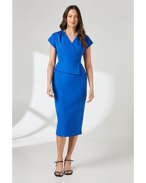 PRINCIPLES Peplum Detail Crepe Pencil Dress - Blue