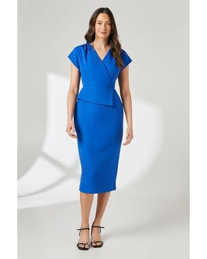 PRINCIPLES Peplum Detail Crepe Pencil Dress - Blue