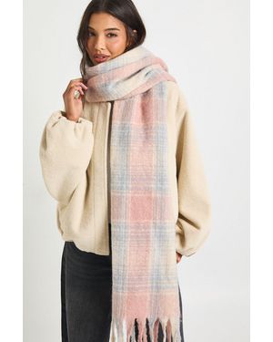 Boohoo Oversized Check Tassel Fluffy Scarf - Natural