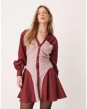 ASOS Ruched Panel Mini Shirt Dress - Red