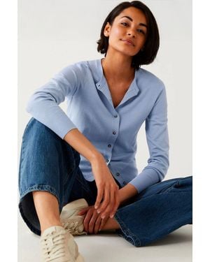 Secret Label Round Neck Button Down Cardigan - Blue