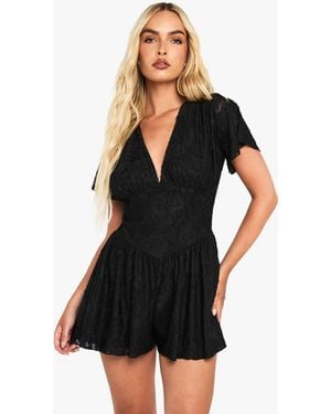 Boohoo Burnout Floral Short Sleeve Playsuit - Black