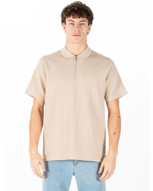Luke 1977 Waffle On Jacquard Textured Zip Polo - White