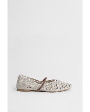 Oasis Lacie Open Weave Mary Jane Ballet Court Shoes - White