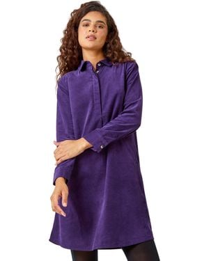 Roman Corduroy Tunic Shirt Dress - Purple