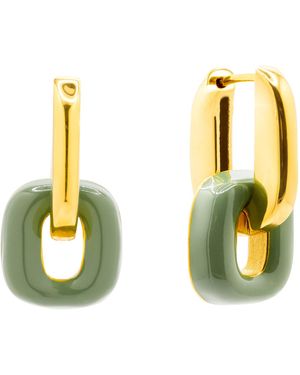 The Jewellery Stockroom Plated Pistachio Enamel Interchangeable Reversible Link Hoops Earrings - Metallic