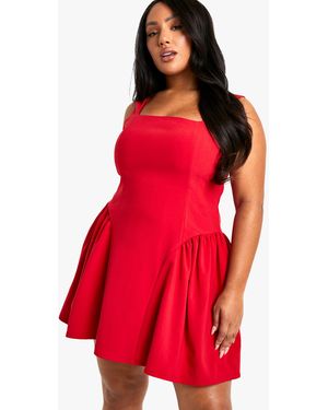 Boohoo Plus Square Neck Skater Dress - Red