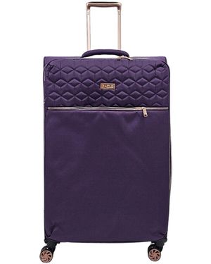 Infinity Leather Cabin Suitcases 4 Wheel Luggage Travel Lightweight Bags - Purple
