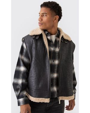 BoohooMAN Oversized Faux Suede Aviator Gilet Jacket In Black