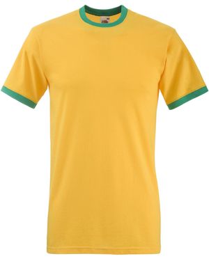 Fruit Of The Loom Ringer Short Sleeve T-Shirt (Sunflower/Kelly) - Yellow