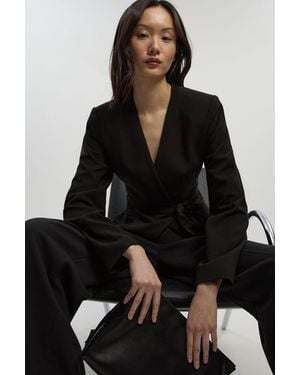 Karen Millen Compact Essential Belted Asymmetric Blazer - Black