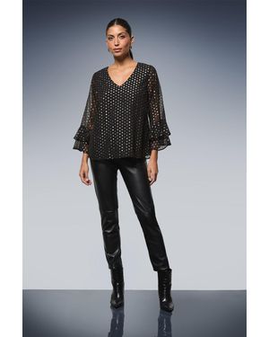 Wallis Metallic Flute Sleeve Top - Blue
