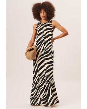 Gini London Zebra Print Tie Shoulder Maxi Dress - White
