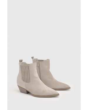 Oasis Debbie Faux Suede Covered Gusset Western Ankle Boots - White