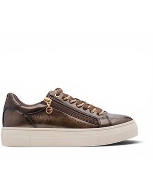 Tamaris Faux Leather Fashion Lace Up Trainers - Brown