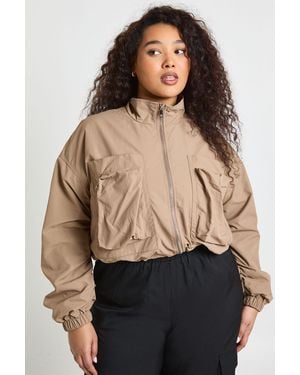 Boohoo Plus Funnel Neck Cropped Utility Jacket - Natural