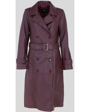 Ashwood Leather Real Double Breasted Trench Coat With Waist Belt - Purple