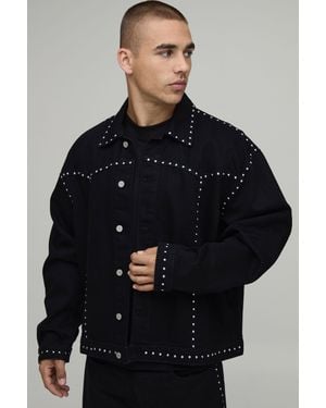 BoohooMAN Studded Western Boxy Denim Co-Ord Jacket - Black