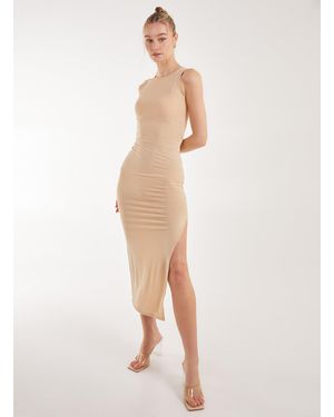 Pink Vanilla Ribbed Maxi Dress With Cutout Back And Split - White