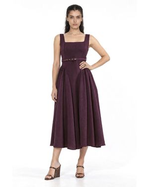 Busem Square Collar Belted Midi Dress - Purple