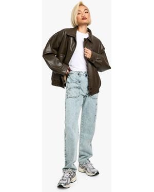 Boohoo Acid Wash Cargo Straight Fit Jeans - Blue