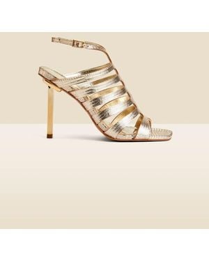 Sosandar Leather Gladiator Square Toe Strap Sandals - Natural