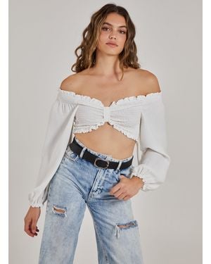 Pink Vanilla Twist Front Balloon Sleeve Crop Top - Blue