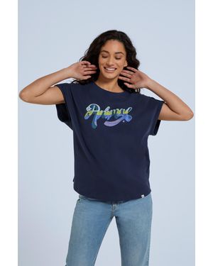 Mountain Warehouse 'Holly' Script T-Shirt Cotton Breathable Casual Summer Tee - Blue