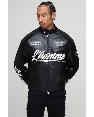 BoohooMAN Boxy Fit Tumbled Pu Homme Moto Jacket - Black