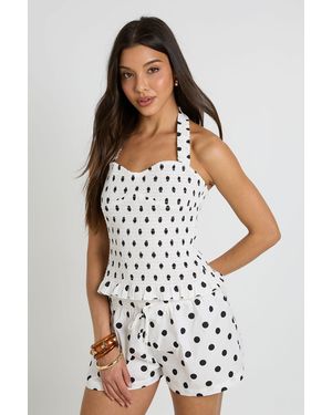Boohoo Polka Dot Poplin Flippy Shorts - White