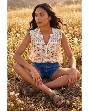 Roman Floral Lace Sleeveless Blouse - Blue