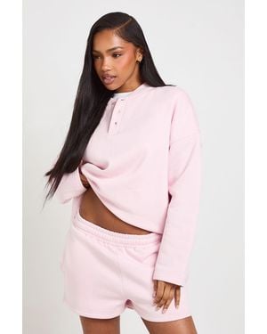 Boohoo Henley Neck Sweatshirt Short Tracksuit - Pink
