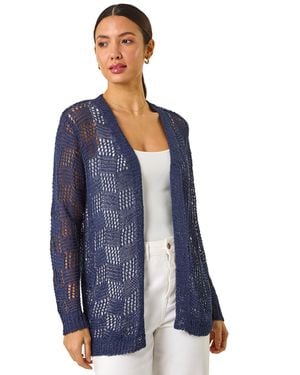Roman Tape Knit Cotton Blend Cardigan - Blue