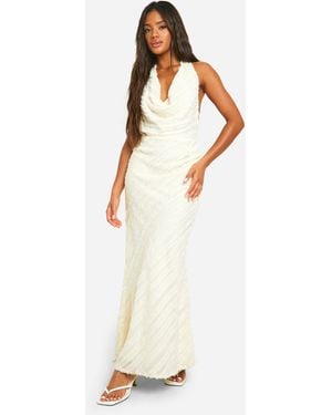 Boohoo Cowl Textured Maxi Dress - White