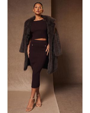 Quiz Knitted Button Detail Skirt Viscose - Brown