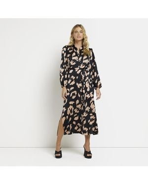 River Island Midi Shirt Dress Satin Animal Print - White