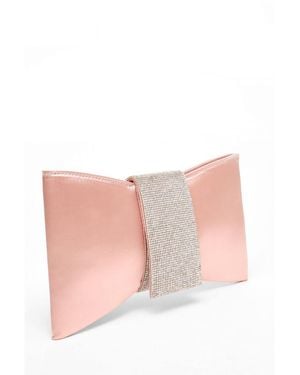 Quiz Diamante Jewel Bow Bag - Pink