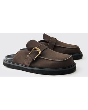 BoohooMAN Chunky Buckle Pu Mule - Brown