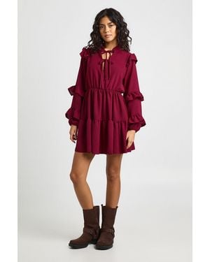 Boohoo Hammered Ruffle Detail Tie Front Smock Dress