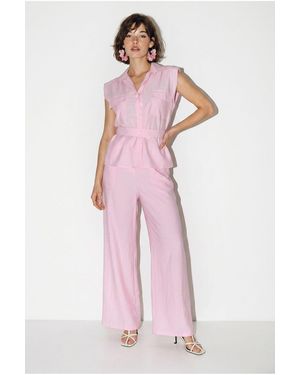 Bianco Lucci Belted Sleeveless Blouse And Wide-Leg Trousers Set - Pink