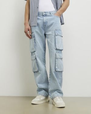 River Island Cargo Jeans Loose Fit Denim Cotton - Blue