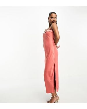 In The Style Petite Exclusive Satin Bandeau Midi Slip Dress - White